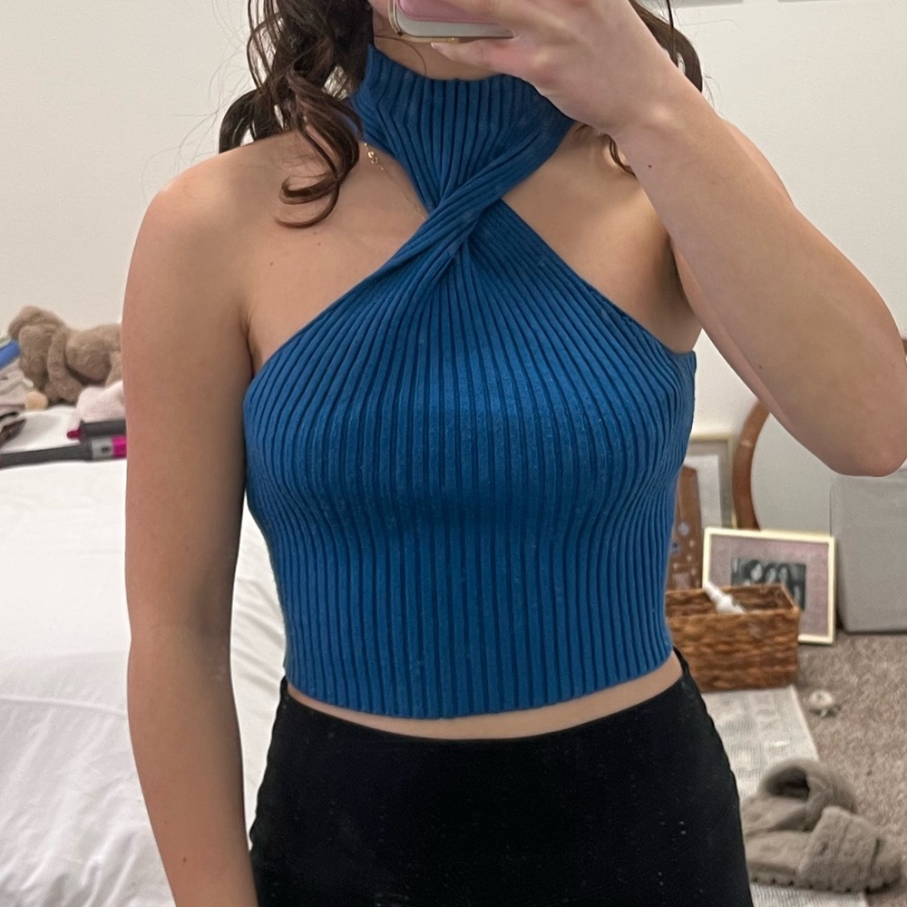 Blue Knit Halter Top